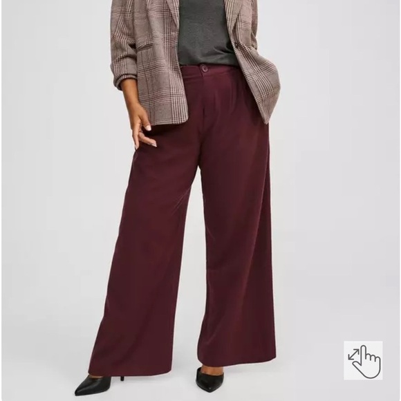 NWT Torrid Brushed Twill Wide Leg Pants Maroon 12R - Picture 1 of 9